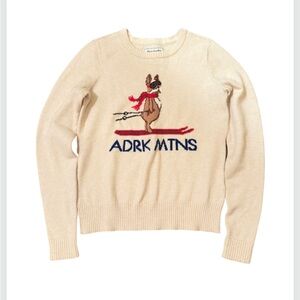 Abercrombie & Fitch Ski Dog Sweater Cream Knit Graphic Logo Cozy Size S